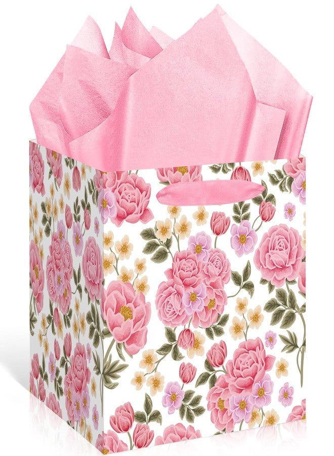 Woosytoo Extra Large Pink Floral Gift Bag Square Reusable Gift Bags with Tissue Paper Jumbo Wrapping Paper Bag for Women Birthday Wedding Bridal Shower Mother's Day Gifts Wrapping - Image 1